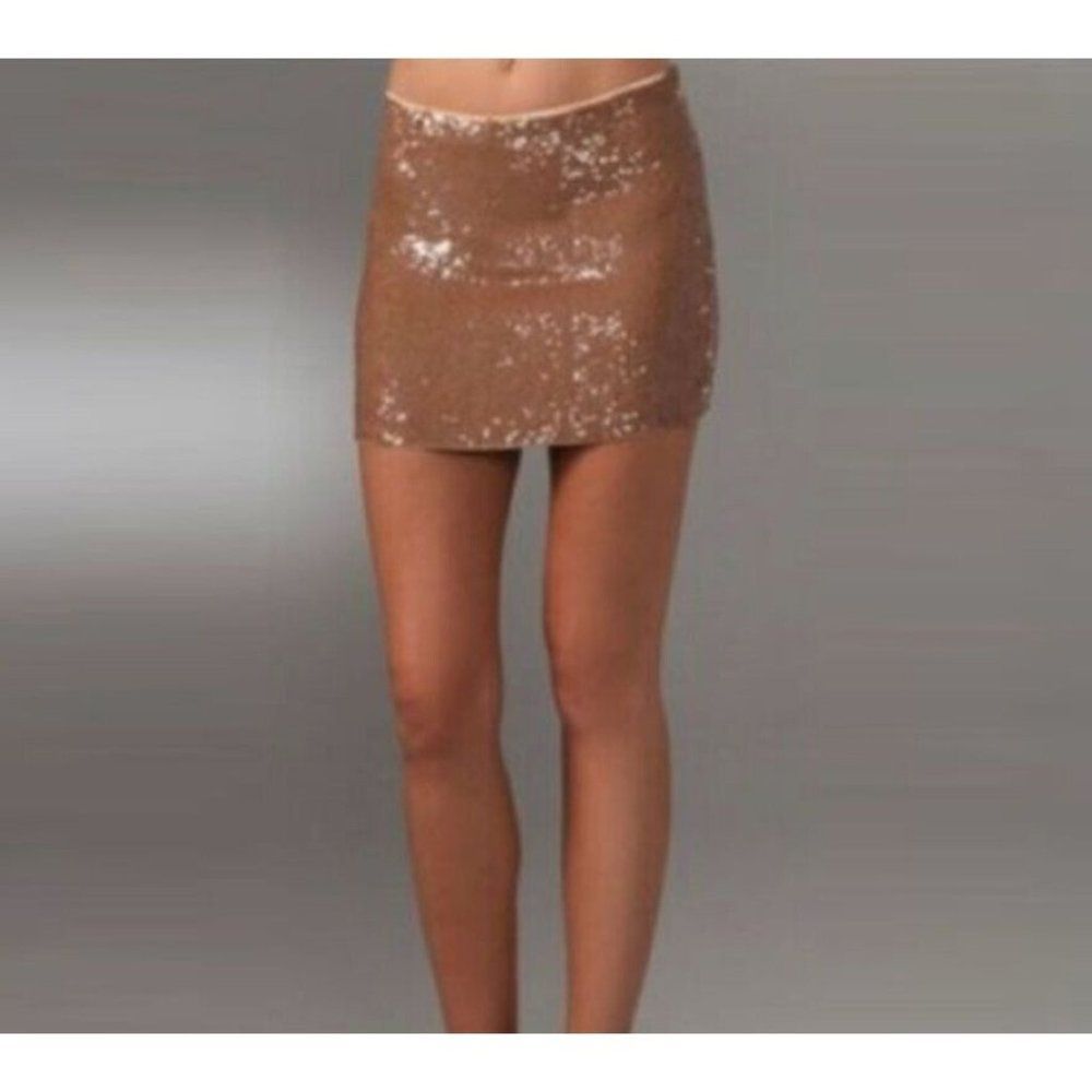 Women HH Haute Hippie allover Sequen Blush Mini Skirt Large Silk 3747 GUC Lined
